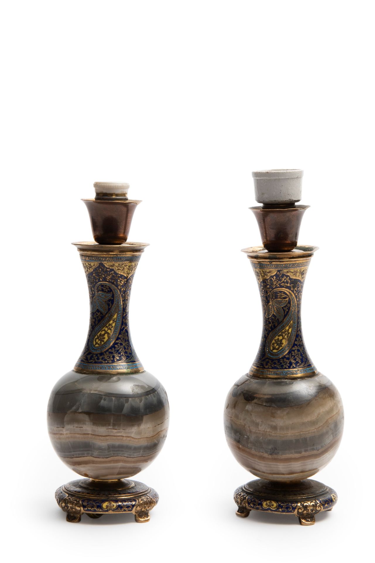 A PAIR OF SMALL ONYX AND CLOISONNÃ‰ ENAMEL VASES, 19th century