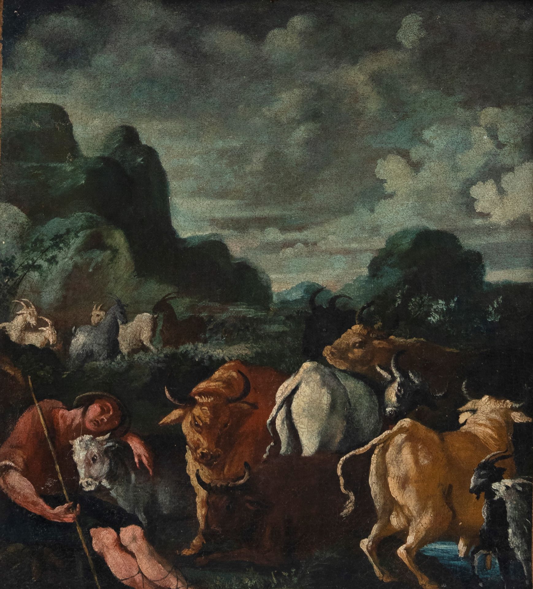 LANDSCAPE WITH A SLEEPING SHEPHERD AND HERDS, Foreign painter active in Rome, 17th century - Bild 2 aus 3