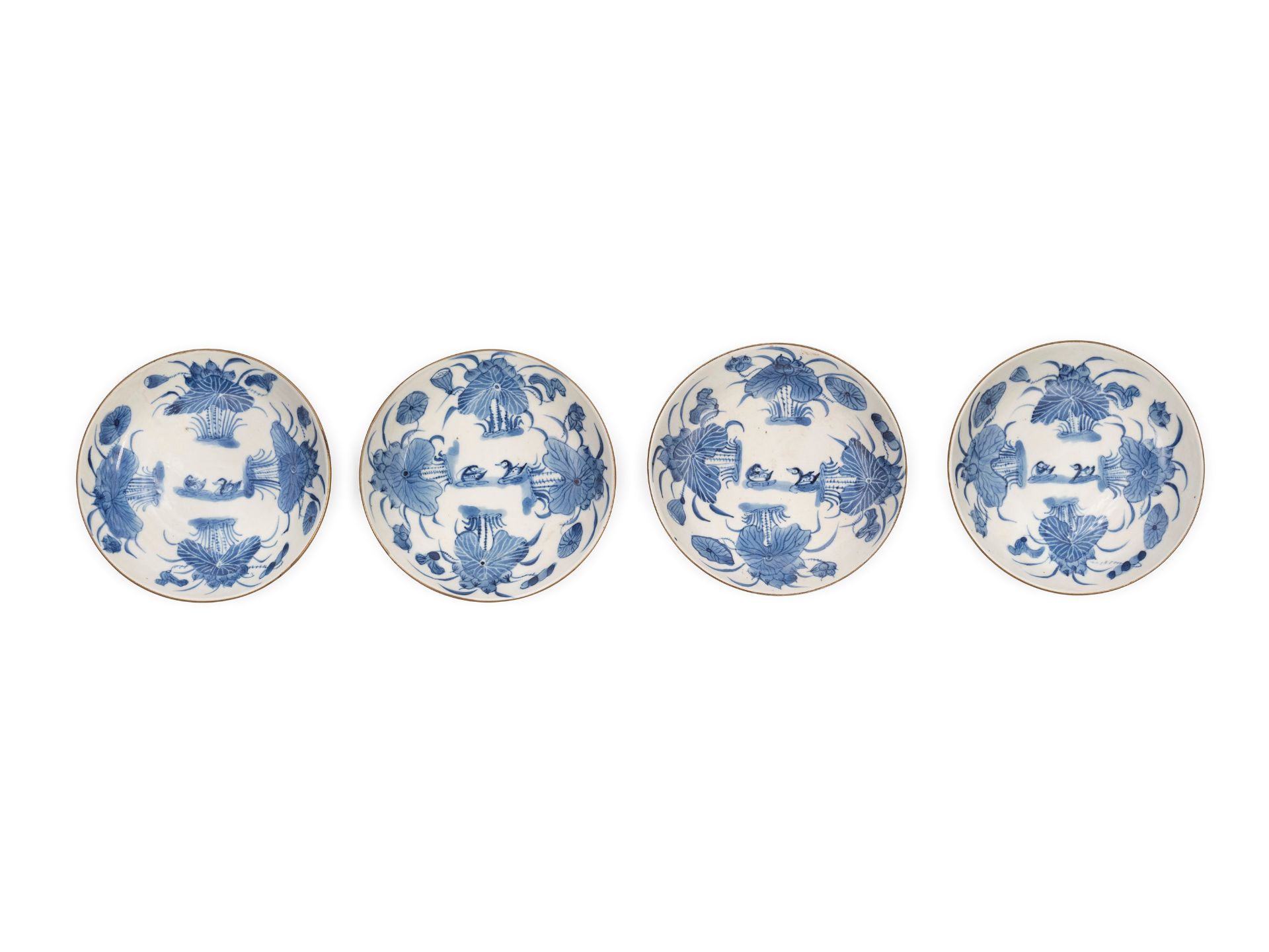 FOUR BLUE AND WHITE PORCELAIN PLATES, China, Qing dynasty, 19th century
