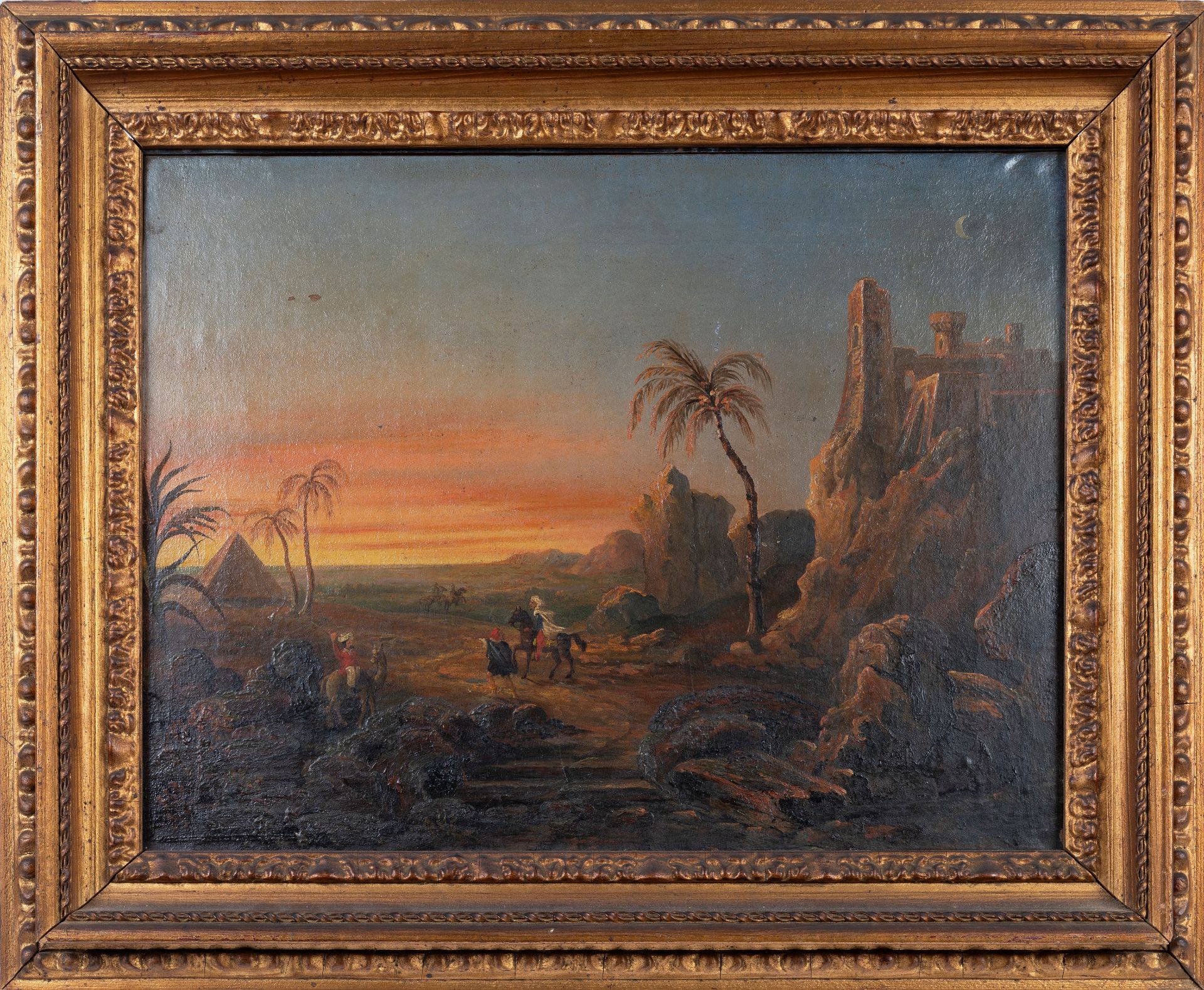 ORIENTALIST PAINTING WITH PYRAMID IN THE BACKGROUND, 19th century