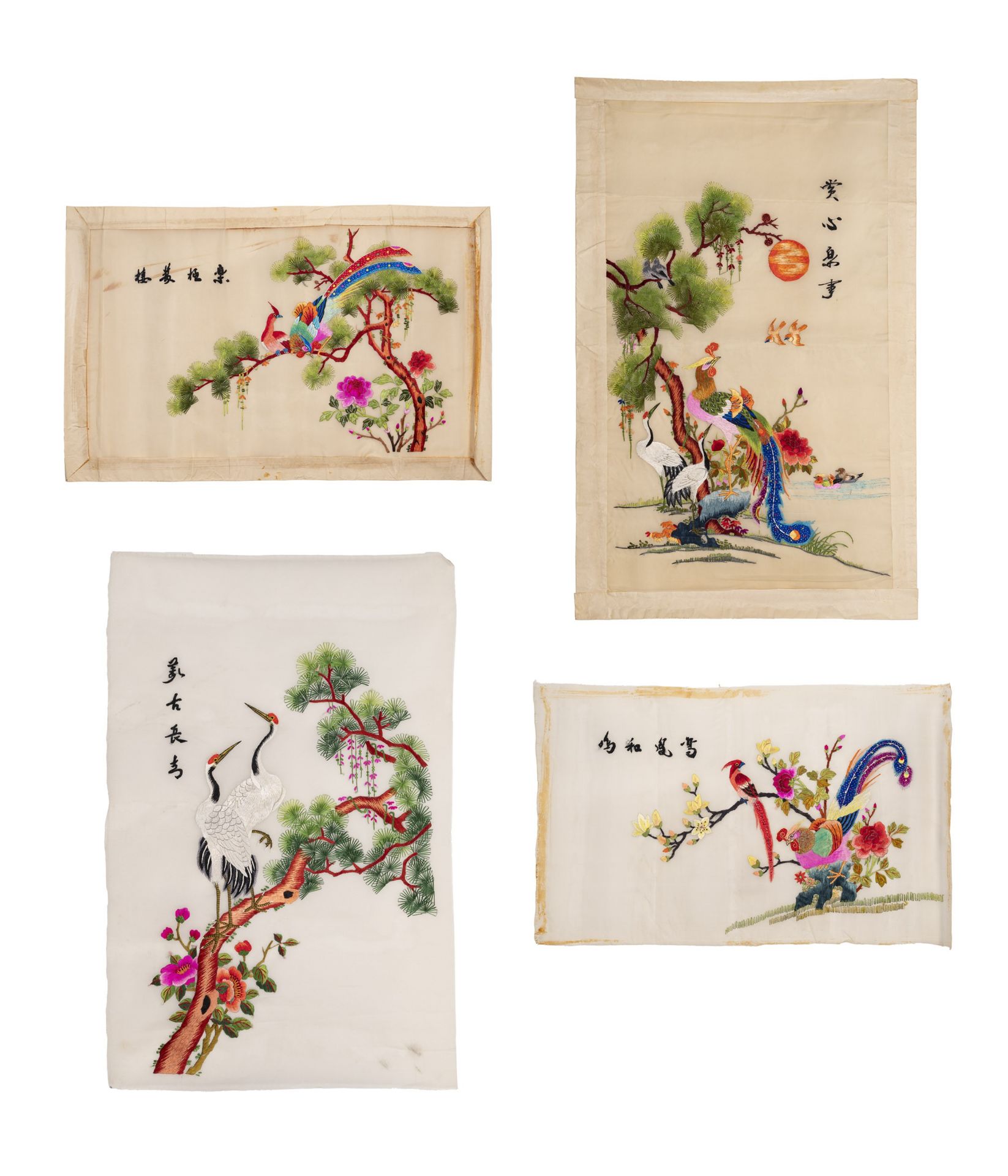 FOUR SILK EMBROIDERIES, China, 20th century