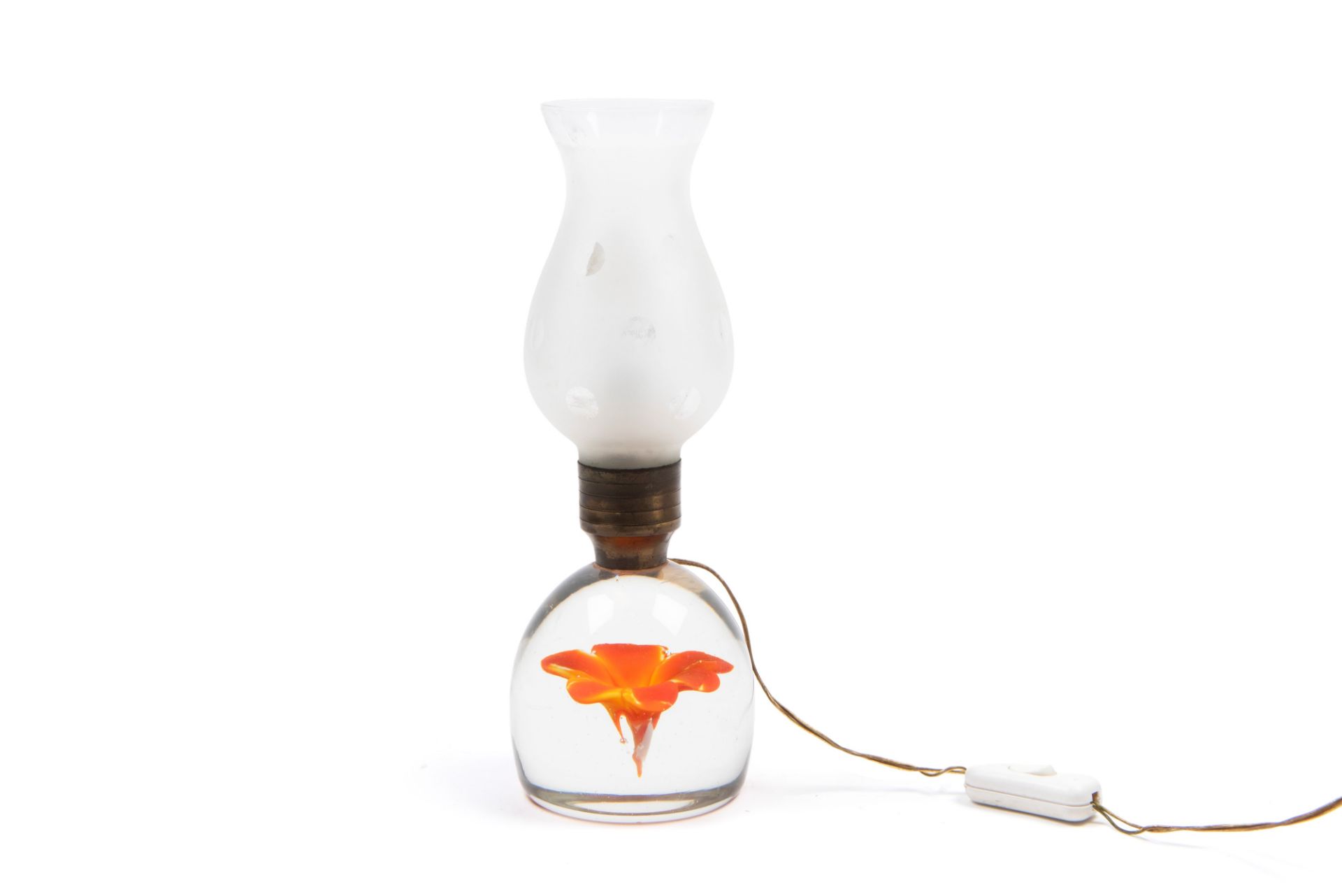 MURANO GLASS TABLE LAMP WITH APPLIED FLOWER, 1940s