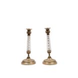 TWO CUT GLASS AND BRASS CANDLESTICKS, Russia,  19th century