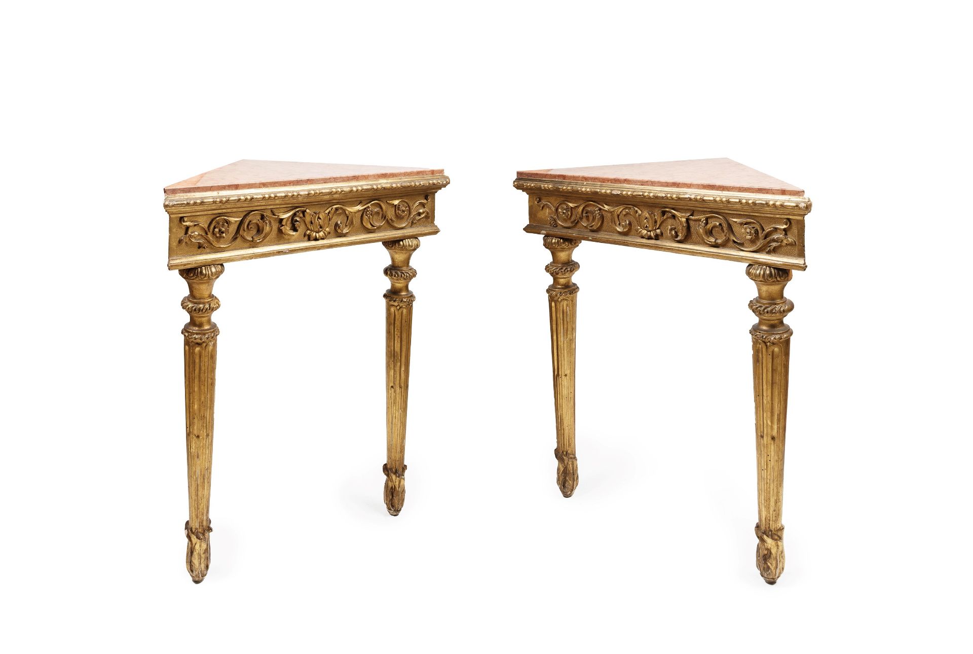 PAIR OF GILTWOOD CONSOLES IN LOUIS XVI STYLE, 19th century