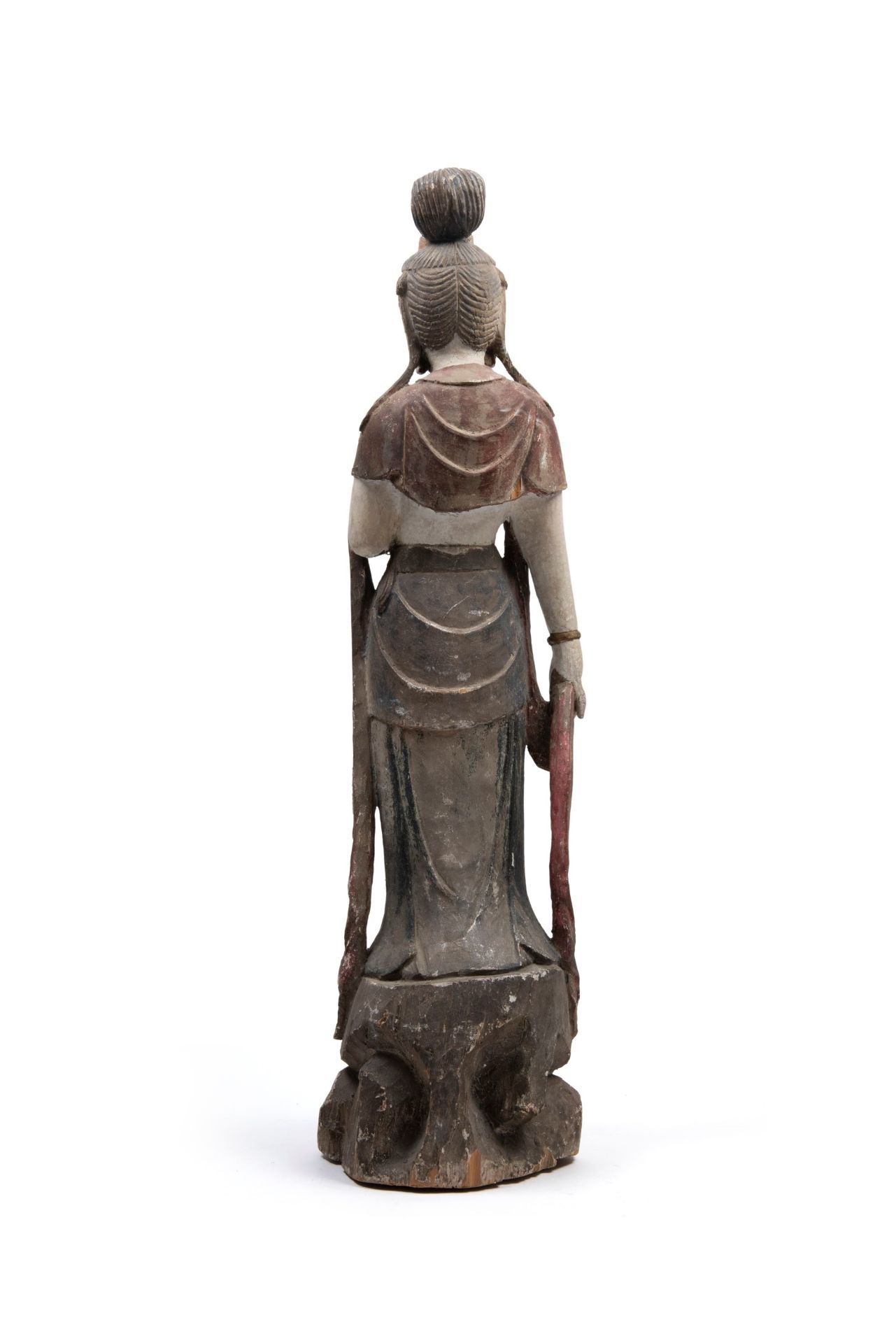 POLYCHROME LACQUERED WOOD SCULPTURE DEPICTING GUANYIN, China, late 19th century / early 20th century - Bild 2 aus 2