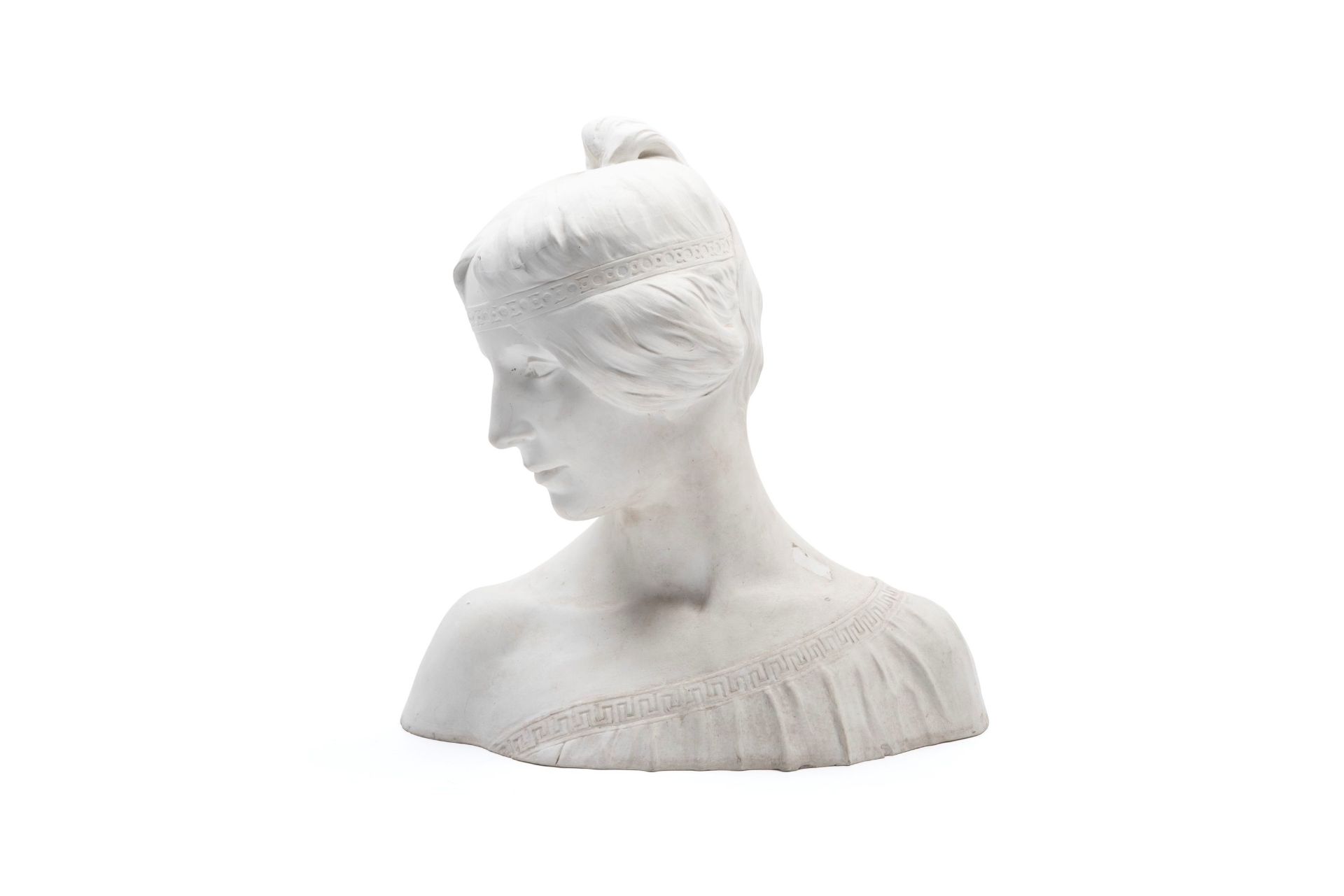 BISCUIT SCULPTURE DEPICTING THE BUST OF A YOUNG GIRL, France, early 20th century