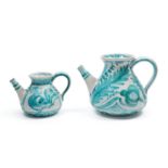 TWO WHITE AND GREEN MAIOLICA EWERS, Vietri, 20th century