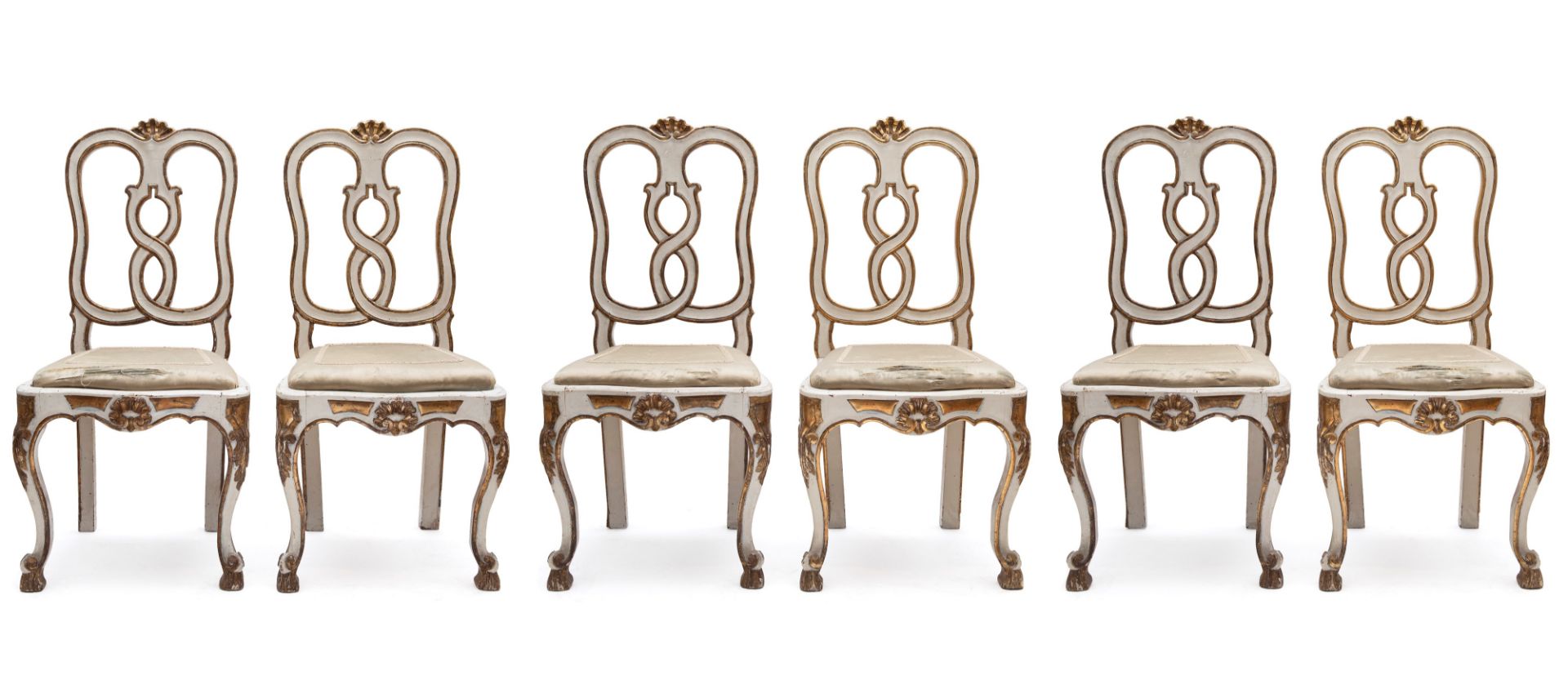 SIX LACQUERED AND GILDED WOODEN CHAIRS, Venice, 18th century