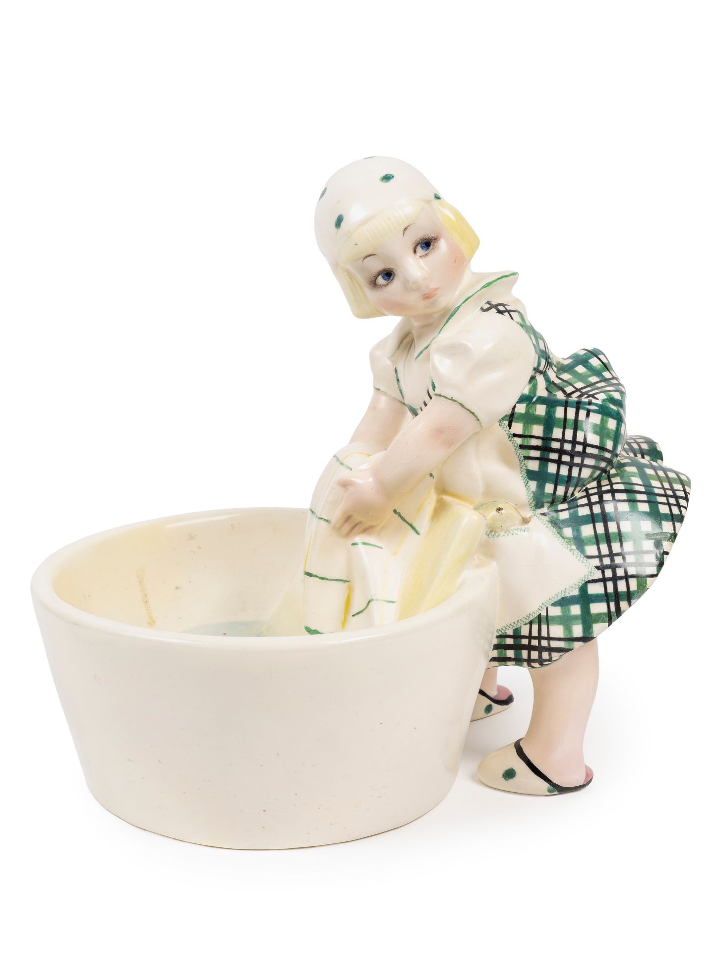 POLYCHROME EARTHENWARE SCULPTURE DEPICTING LITTLE WASHERWOMEN, Turin, 1939