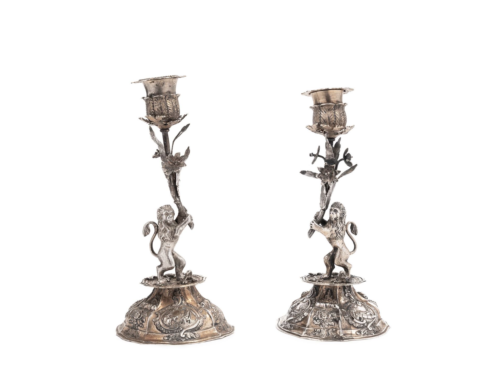 A PAIR OF JEWISH SILVER CANDELSTICKS, Austro-Hungarian Empire, early 19th century