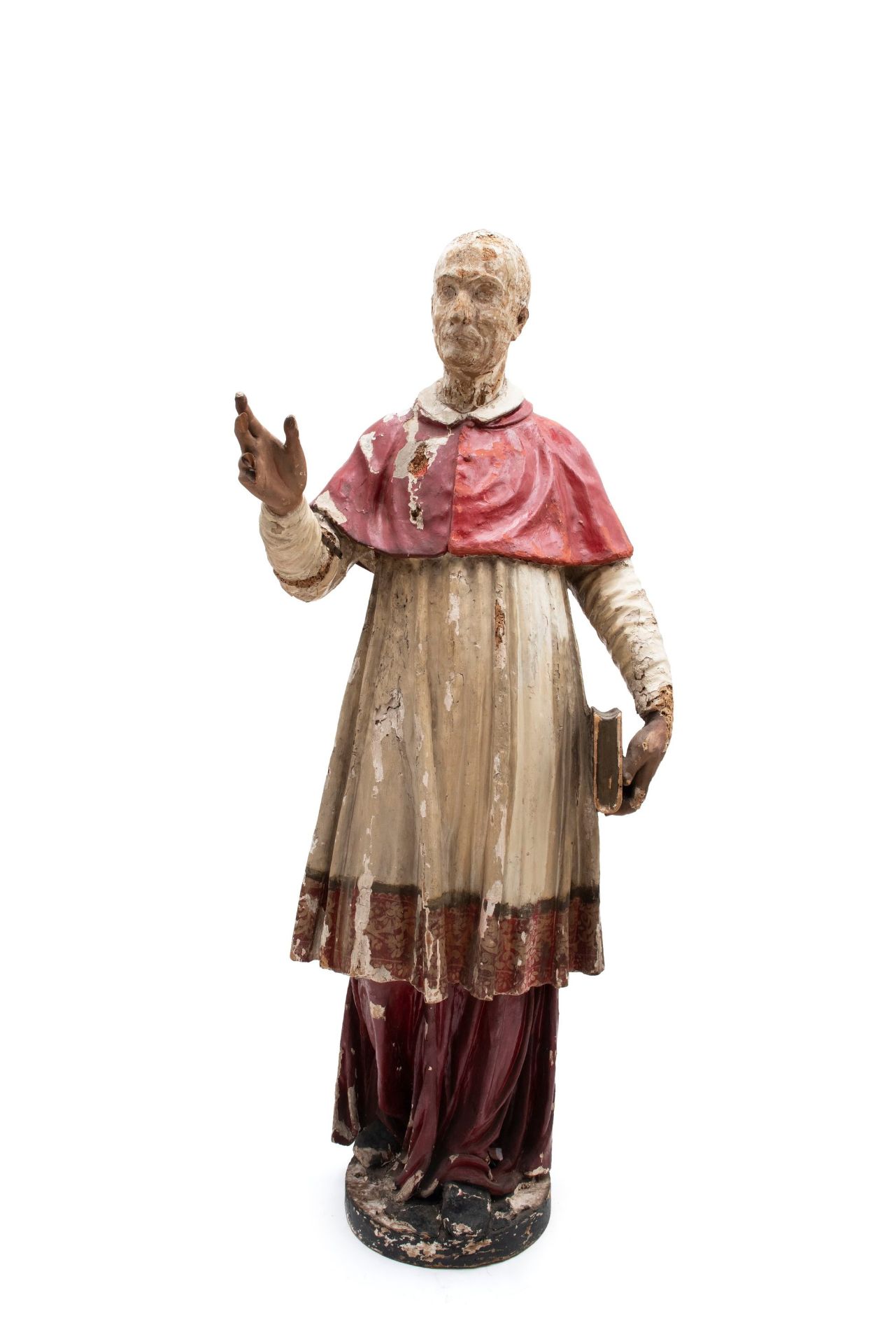 LIFE-SIZE POLYCHROME WOODEN SCULPTURE DEPICTING SAINT CHARLES BORROMEO, 17th century