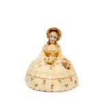 POLYCHROME EARTHENWARE SCULPTURE DEPICTING LADY WITH DOVES, Turin, 20th century