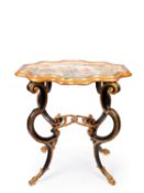 A LACQUERED CHINOISERIE CENTER TABLE, Piedmont, 18th century