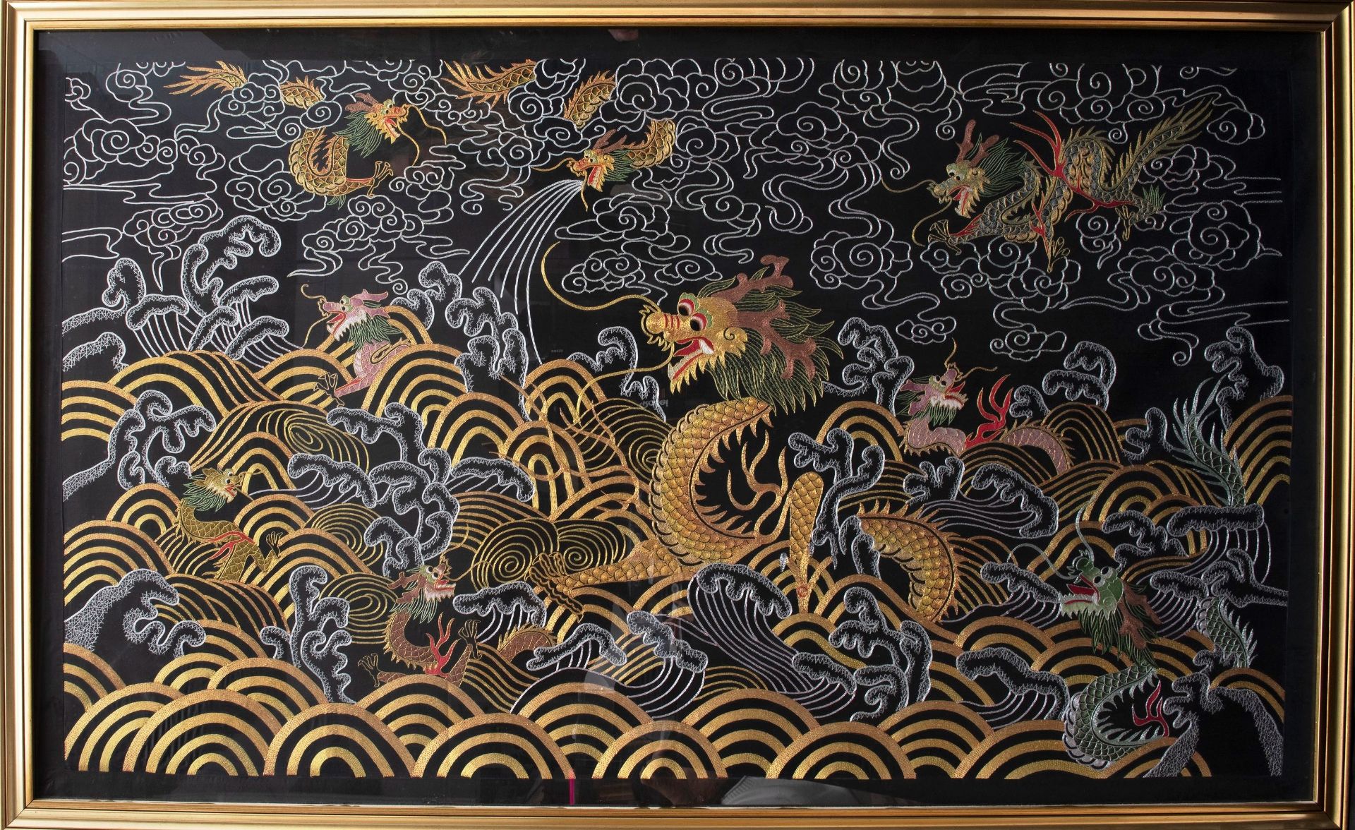 A LARGE FABRIC WITH DRAGONS, China, 20th century