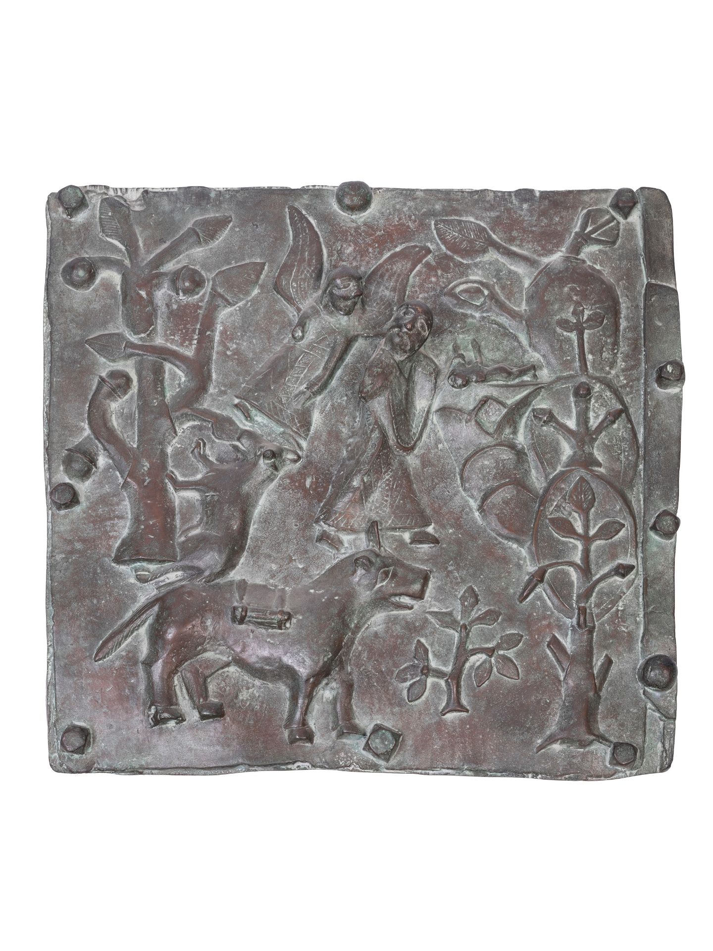 PAIR OF BRONZE PLAQUES DECORATED IN RELIEF WITH RELIGIOUS SUBJECTS, 20th century - Bild 2 aus 3