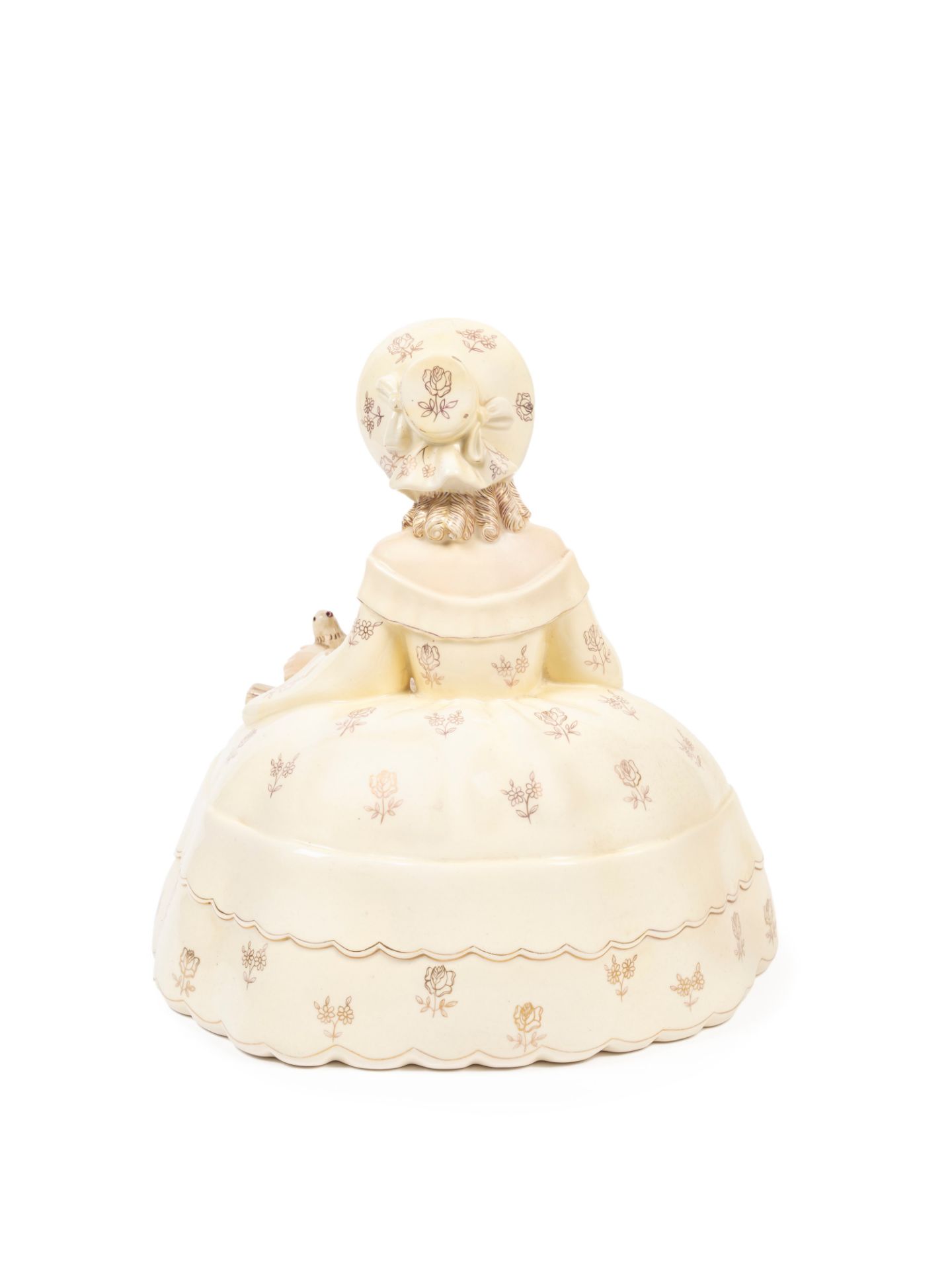 POLYCHROME EARTHENWARE SCULPTURE DEPICTING LADY WITH DOVES, Turin, 20th century - Bild 2 aus 3