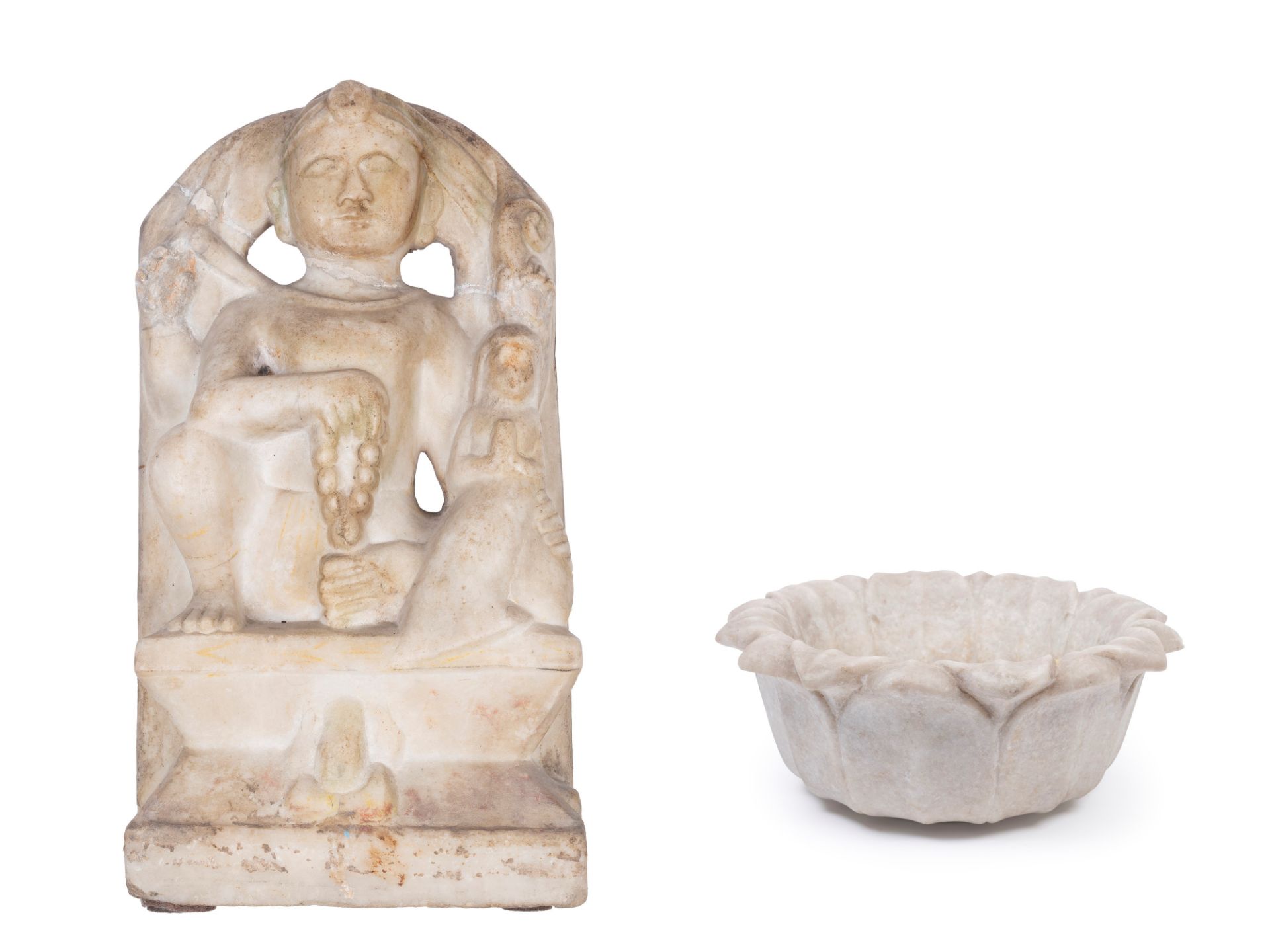 LOT COMPRISING TWO INDIAN ANTIQUE MARBLE SCULPTURES,