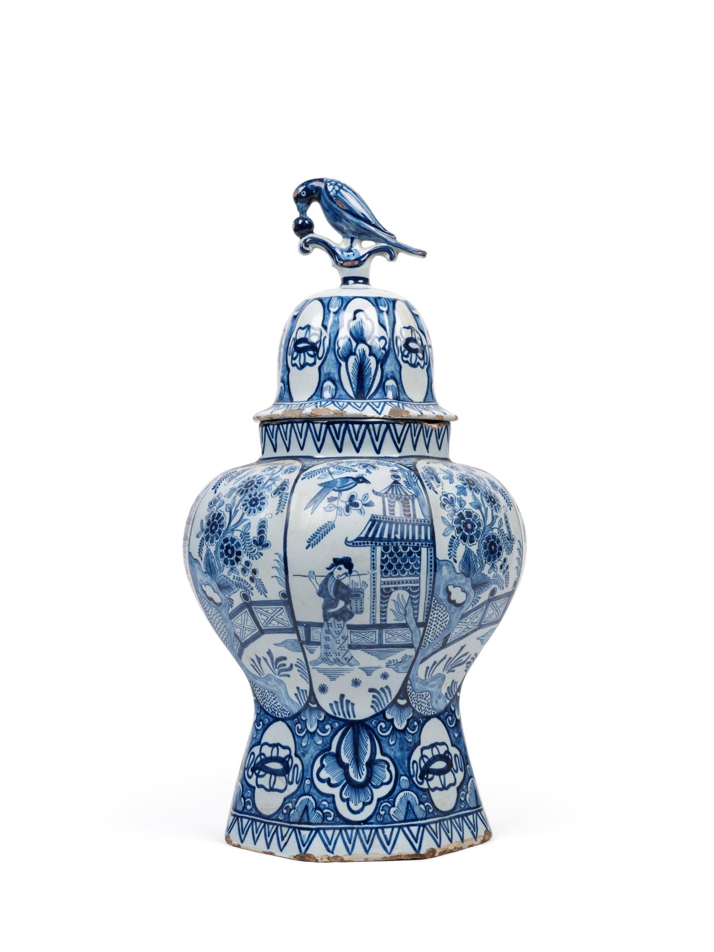 A BLUE AND WHITE PORCELAIN VASE WITH COVER, Delft, 18th century