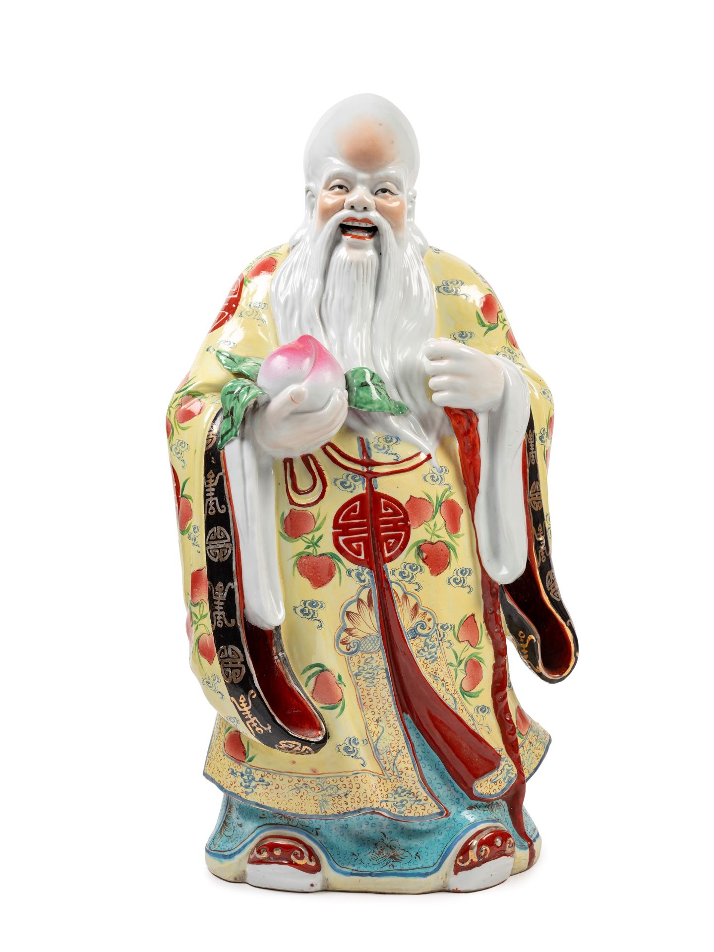 PORCELAIN SCULPTURE DEPICTING A SAGE HOLDING A PEACH, China, 20th century