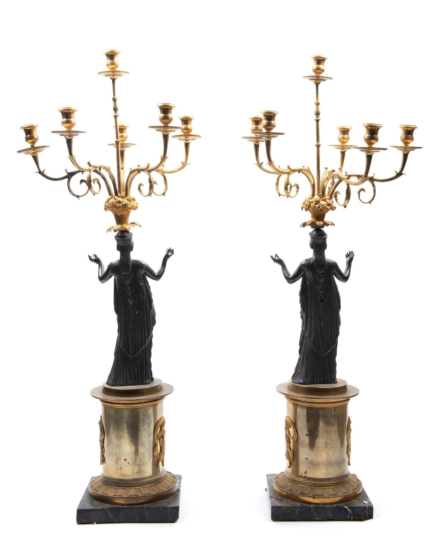 PAIR OF CANDELABRA IN BRONZE WITH DARK PATINA AND GILDING, France, late 19th century - Bild 2 aus 2