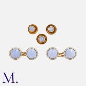 An Antique Blue Agate Dress Set in 15K yellow gold, cufflinks and studs set with blue agate