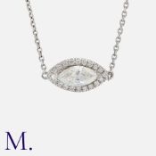 A Diamond Pendant Necklace in 18k white gold, set principally with a marquise cut diamond of