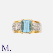 An Aquamarine And Diamond Tank Ring