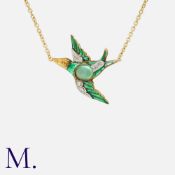 A Prasiolite, Diamond and Enamel Bird Pendant Necklace