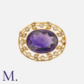 An Amethyst and Pearl Brooch