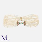 A Pearl, Diamond, Ruby and Emerald Necklace