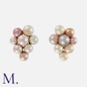 DAVID MORRIS, A Pair Of Pearl Earrings in platinum, comprising a cluster of multicoloured pearls.