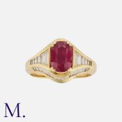 A Ruby And Diamond Ring, in yellow gold, set with a principal oval cut ruby of approximately 1.60ct,