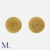 A Pair of Woven Gold Domed Earrings in 18K yellow gold, made with concentric circles of woven gold