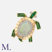 CARTIER. A Fine Emerald, Opal And Diamond Turtle Brooch / Pendant, in 18k yellow gold, set with a