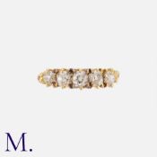An Old Cut Diamond Five Stone Ring in 18k yellow gold , set with five graduated old cut diamonds