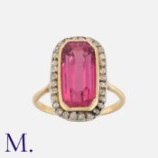 An Antique Tourmaline And Diamond Ring in 18k yellow gold and silver, set with a large octagonal cut