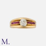 An Antique Ruby and Diamond Gypsy Ring from approx. 1900-1910 in yellow gold set with an old cut