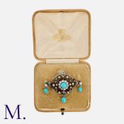 A Victorian Turquoise And Diamond Brooch in yellow gold and silver, set with a central turquoise