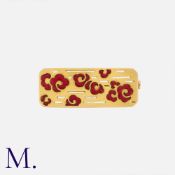 A French Enamel Brooch in 18K yellow gold, with red enamel floral details and cut-outs. French marks