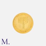 ISRAEL, A Menorah, Jerusalem David's Tower Coin in 18k yellow gold, the obverse featuring a Menorah,