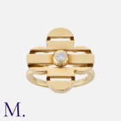 LOUIS VUITTON. A Diamond Ring in 18K yellow gold, set with a round cut diamond to the centre of a