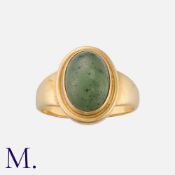 GEORG JENSEN, A Nephrite Ring, in 18 carat yellow gold, set with an oval nephrite cabochon. Signed