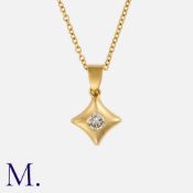 A Diamond Pendant and Chain in 18K yellow gold, set with a round brilliant diamond weighing