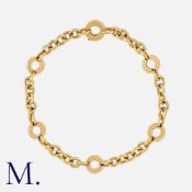 BULGARI. A Gold Bracelet in 18K yellow gold with five circular stations engraved 'BULGARI' with