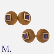 RENE BOIVIN, A Pair of Amethyst and Sandalwood Cufflinks in yellow gold, each comprising a pair of