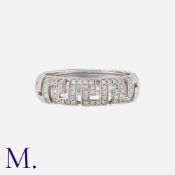 VERSACE. A Diamond Band in 18K white gold set with diamond accents to the Versace Greek key