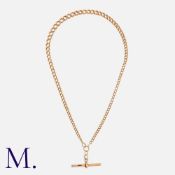 An Antique Gold Curb Chain with T-Bar in 9K rose gold, with solid curb links. Marked for 9ct gold.