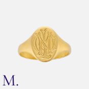 A Gold Signet Ring in 22K yellow gold with engraved monogram. Hallmarked for 22ct gold. Size: U