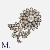 A Fine Antique Old Cut Diamond Presentation Brooch, mounted in yellow gold and silver, of floral