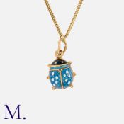 An Enamel Ladybird Pendant and Chain in 18K yellow gold, with blue, white and black enamel pendant